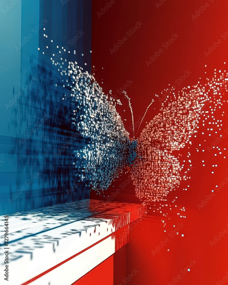 Poster digital butterfly emerges from tablet, blending virtual beauty with reality in an artistic display