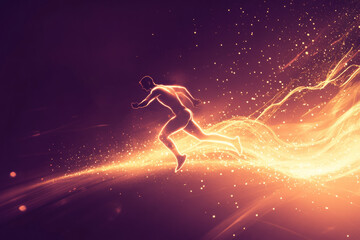 A dynamic and energetic illustration of a runner leaving behind a glowing trail of determination, symbolizing perseverance, physical strength, and self discipline.