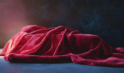 Luxurious red velvet fabric with soft folds illuminated by dramatic light, creating depth and a rich tactile texture with bold elegance,
