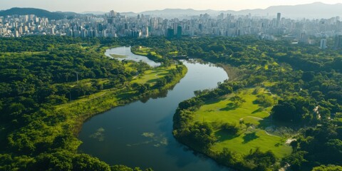 An Aerial View Showing a Lush Green Park that is Surrounded by a Beautiful Urban Landscape