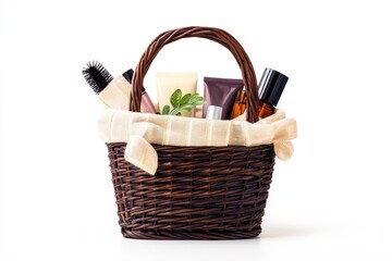 Cosmetic gift basket on a white backdrop