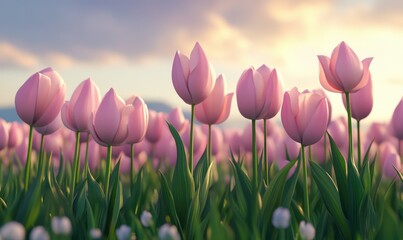 Elegant tulips growing against a soft spring background, symbolizing the arrival of warmer seasons.