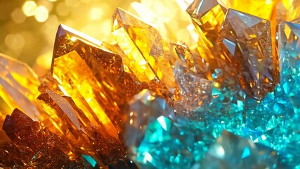 Vibrant crystal growth: dynamic transition from warm amber to cool blue - Powered by Adobe