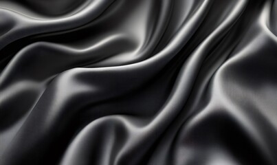 Obraz premium Luxurious black satin fabric flowing smoothly, creating gentle waves and highlighting its elegant texture