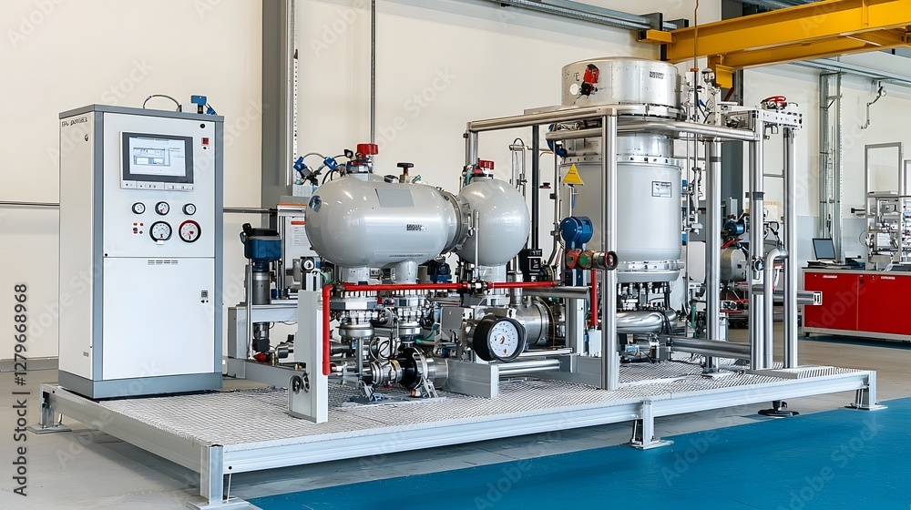 Aufkleber a detailed view of a high pressure hydraulic test bench set up in a laboratory environment