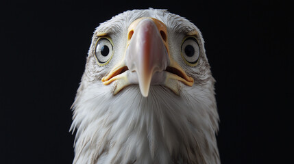 Obraz premium Majestic Bald Eagle Close-Up: Intense Forward Gaze Captured Against a Dramatic Black Background, Showcasing Strength, Pride, and the Regal Beauty of This Iconic Bird of Prey