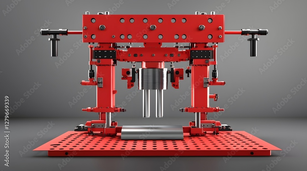 Poster a highly detailed and 3d render showcasing a powerful hydraulic press in action forcefully compressi
