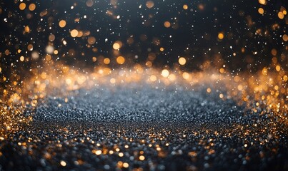 Naklejka premium Sparkling golden bokeh lights illuminate a dark, textured surface