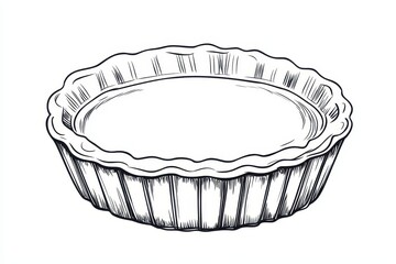 Doodle style flat outline of a round cake or pie baking pan for a coloring book