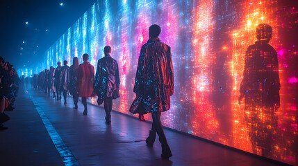 Mesmerizing Metallic and Neon Fashion Show with Holographic Backdrop
