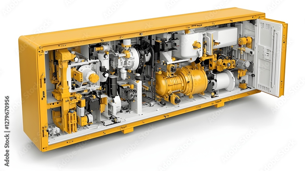 Poster detailed cross section view of a complex hydraulic system within heavy industrial machinery highligh