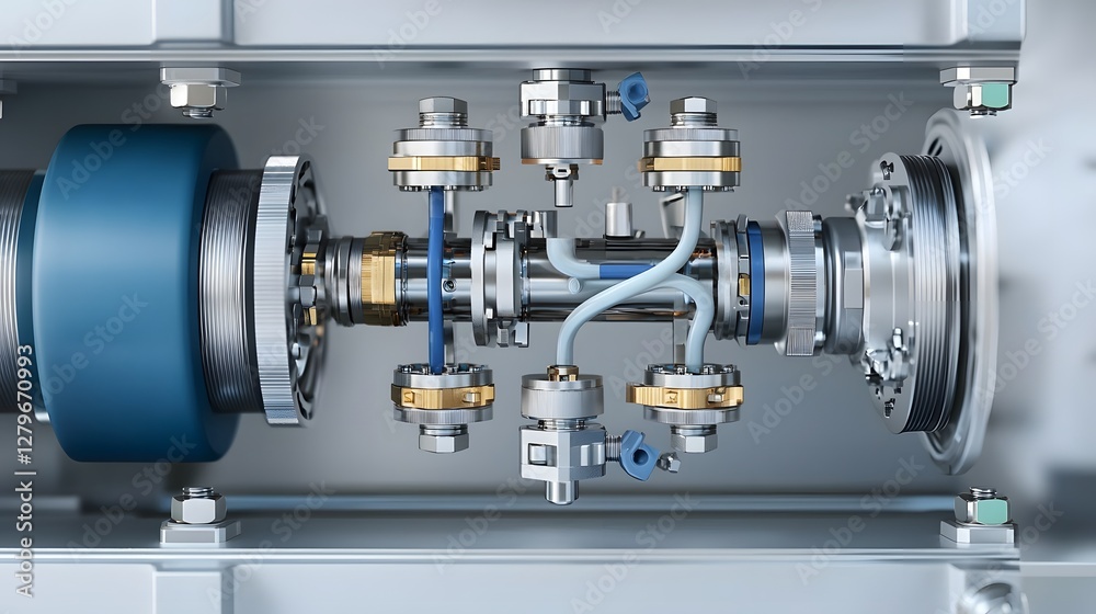 Poster detailed cross section view of an industrial pneumatic system revealing the intricate air flow valve