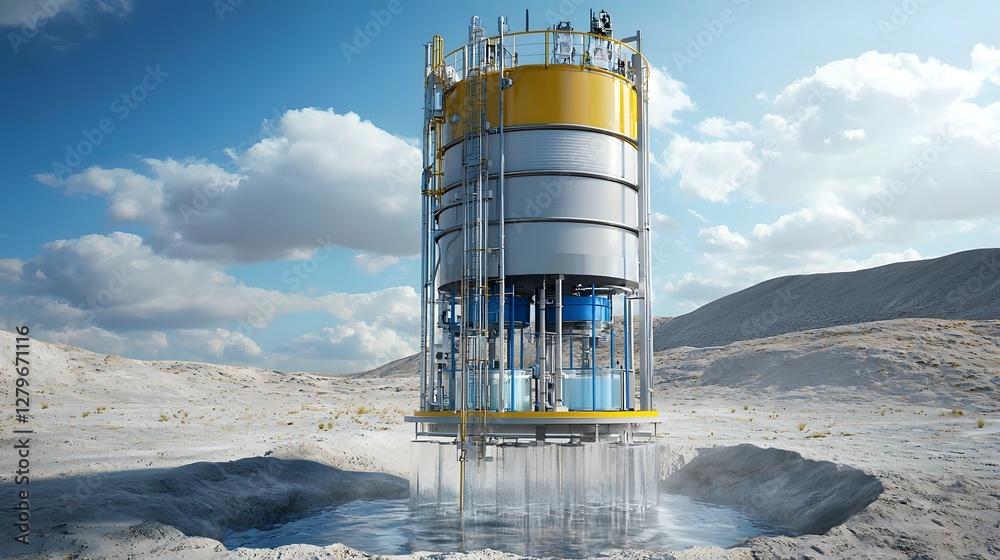 Poster photo of a gravity fed water system used in remote regions showing the cutaway view of the layers an