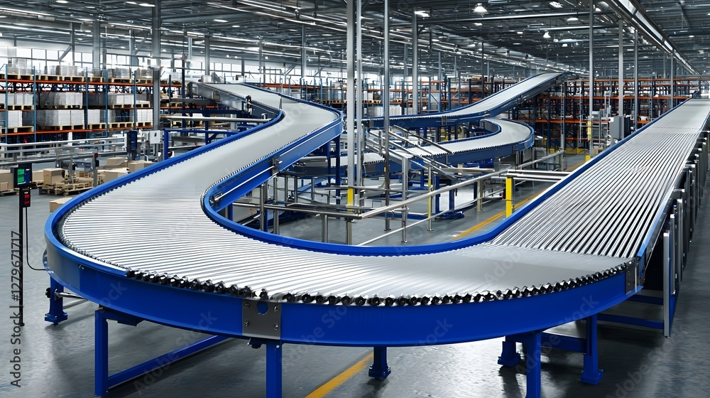 Poster Efficient Warehouse Conveyor System Powered by Hydraulics for Smooth and Automated Material Handling in Industrial Production and Logistics Facility