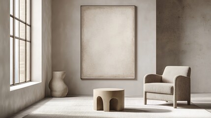 Elegant ISO size wall poster framed in sleek modern design displayed in a minimalist living room The neutral tones and contemporary art layout create an atmosphere of refined interior styling