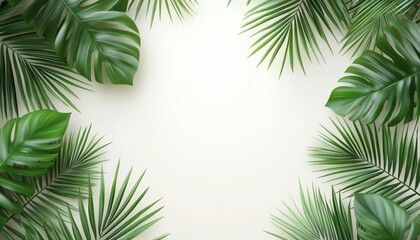 Obraz premium Realistic Branch Palm: Lush Green Foliage And Tropical Leaves Pattern In Palm Tree Branches. Vibrant Tropical Leaf Design For A Tropical Vibe.