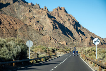 Visiting of Teide national park on Tenerife and view on volcanic landscapes, Canary islands, Spain