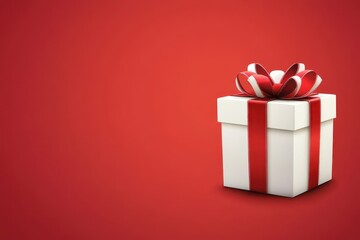 Gift banner design for Valentine s Day featuring a box and hearts on a red backdrop