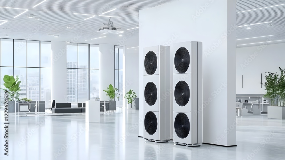 Fototapete A 3D render showcasing an advanced and efficient HVAC system installed in an eco friendly commercial building  The image depicts the sleek modern