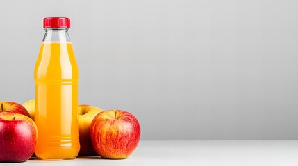 Fresh apple juice bottle with red apples. Healthy, vibrant, and delicious.
