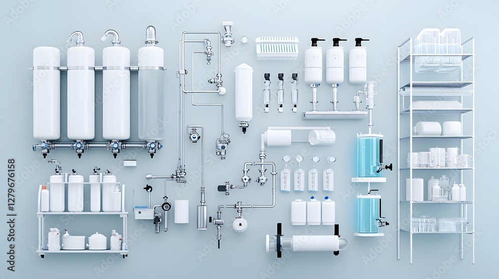 Aufkleber A Detailed Diagram Illustrating the Comprehensive Water Purification Process from Source to Tap Showcasing the Disinfection Steps Involved in Delivering Clean Drinking Water to Residential Commercial