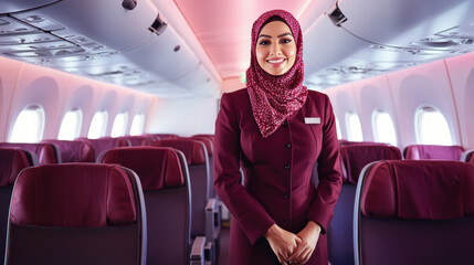 A Qatar Airways attendant embodies warmth and sophistication