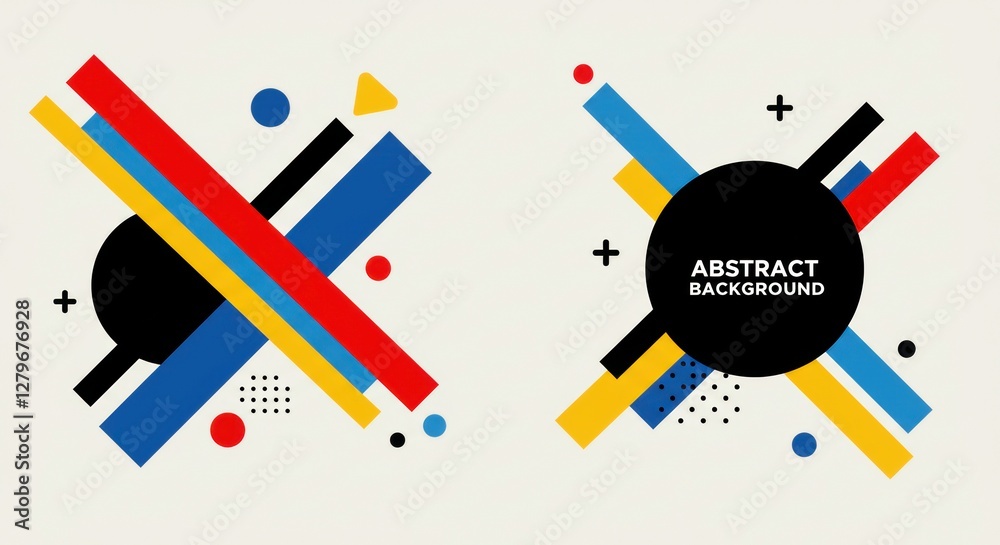 Poster geometric abstraction: modern graphic design showcasing a dynamic interplay of shapes and colors wit