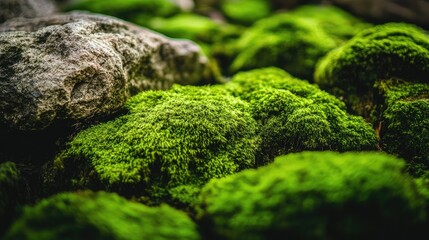 Obraz premium The beauty of nature up close thick moss growing over rugged stones, creating a lush, textured background