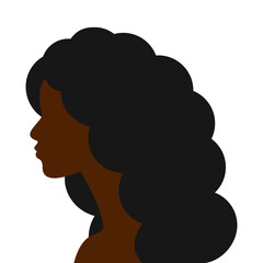 black skin woman with curly hair, silhouette of woman with curly hair, vector