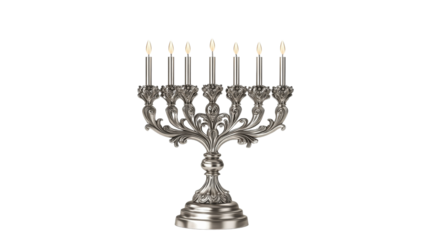 Elegant silver menorah with seven candle holders
