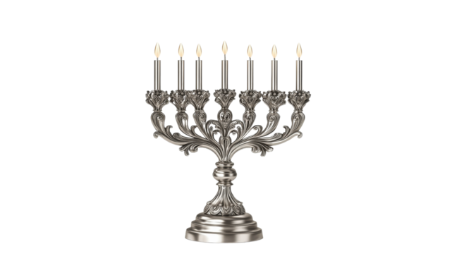 Elegant silver menorah with seven candle holders