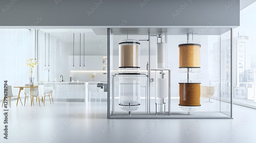 Poster a photo showcasing the cross section of a contemporary household water system revealing its multiple