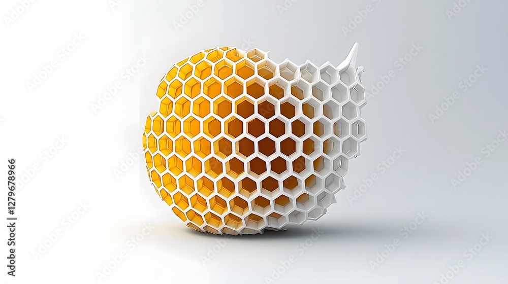 Poster a photographic rendering of a honeycomb structure seamlessly transforming and morphing into a sleek 