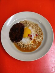 instant noodles with burger meat