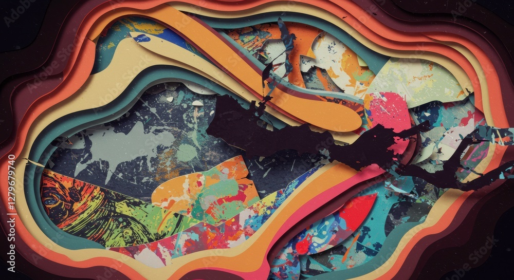 Poster abstract layered art: this layered abstract artwork uses a vibrant array of colors and textures to c