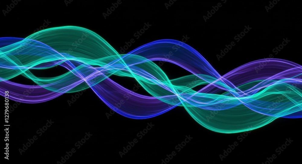 Poster abstract sound waves in motion: a mesmerizing visualization of colorful, translucent wave patterns d