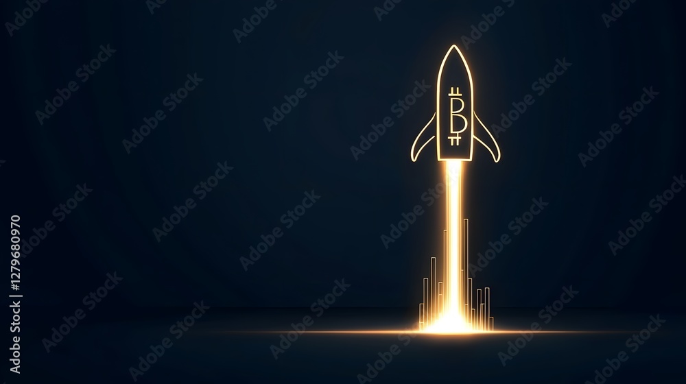Aufkleber bitcoin or cryptocurrency symbol with rocket launch effect depicting accelerated growth momentum and