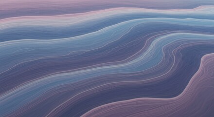Obraz premium Abstract Serenity: An abstract artwork portraying a flowing landscape of layered, undulating forms in soothing shades of blue, purple, and grey, evoking a sense of calmness and tranquility.