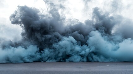 Dramatic smoky explosion on asphalt