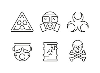 A comprehensive set of 6 chemistry laboratory icons representing scientific tools and processes used in chemical research and experiments, ideal for educational communication. Vector illustration
