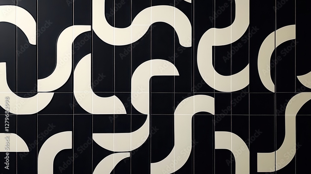 Poster intricate off white s shapes flow across dark tiles, creating a mesmerizing and modern abstract desi