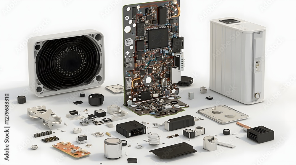 Aufkleber Detailed Exploded View of a Walkie Talkie Revealing its Internal Components and Structure Showcasing the Technical Design and Engineering of this Communication Device