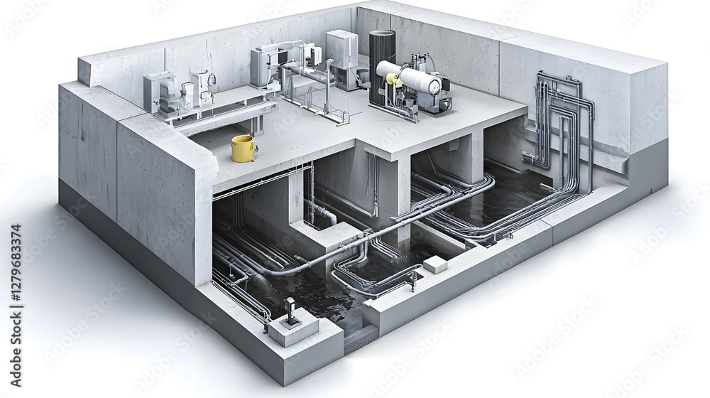 Poster detailed schematic showcasing the intricate underground drainage and stormwater management system of
