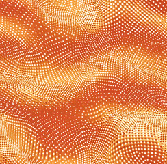 Seamless abstract halftone wave pattern with glowing orange dots, futuristic digital texture background