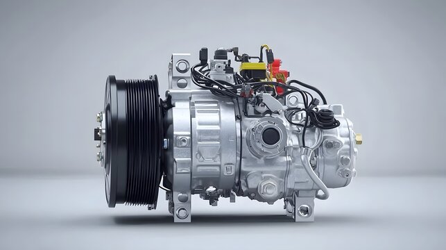 Detailed photograph showcasing the air conditioning compressor and cooling system components inside the engine bay of a car