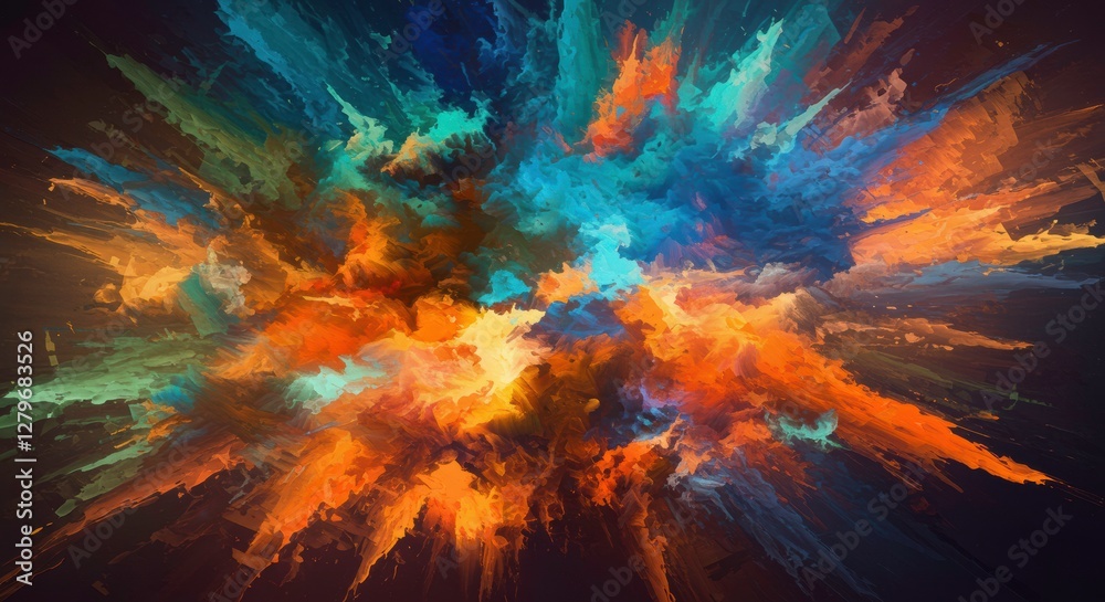 Poster chromatic explosion: a stunning display of vibrant colors erupts in a dynamic and abstract compositi