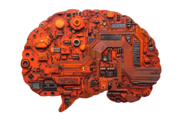Brain made of orange circuit board elements
