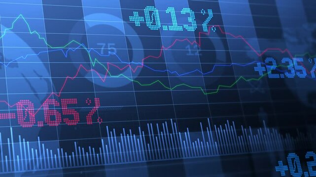 Trading background. News screen of numbers and sales charts. Cryptocurrency dark background. Finance exchange, cryptocurrency blue background. Looping graphics 4K 60 fps.