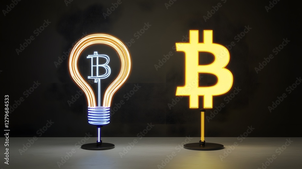 Aufkleber glowing bitcoin and financial symbol concept for cryptocurrency and digital investments merging of b