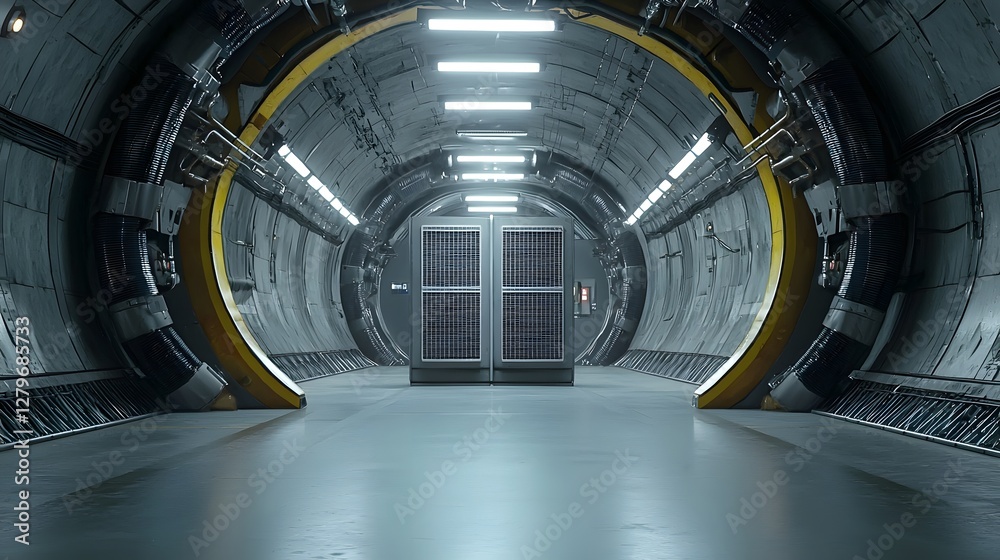 Aufkleber photo of an efficient technologically advanced underground subway station featuring a high efficienc